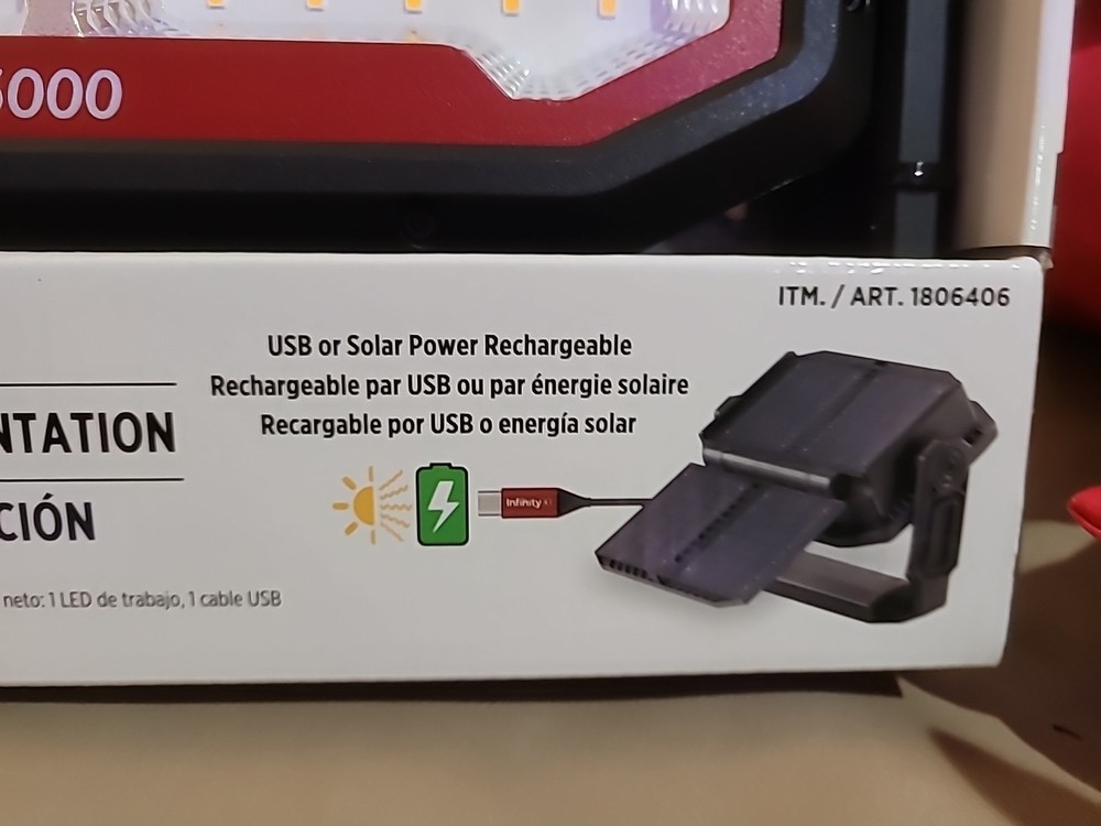 Infinity Dual-Powered LED Worklight - 3000 Lumens, USB & Solar Rechargeable