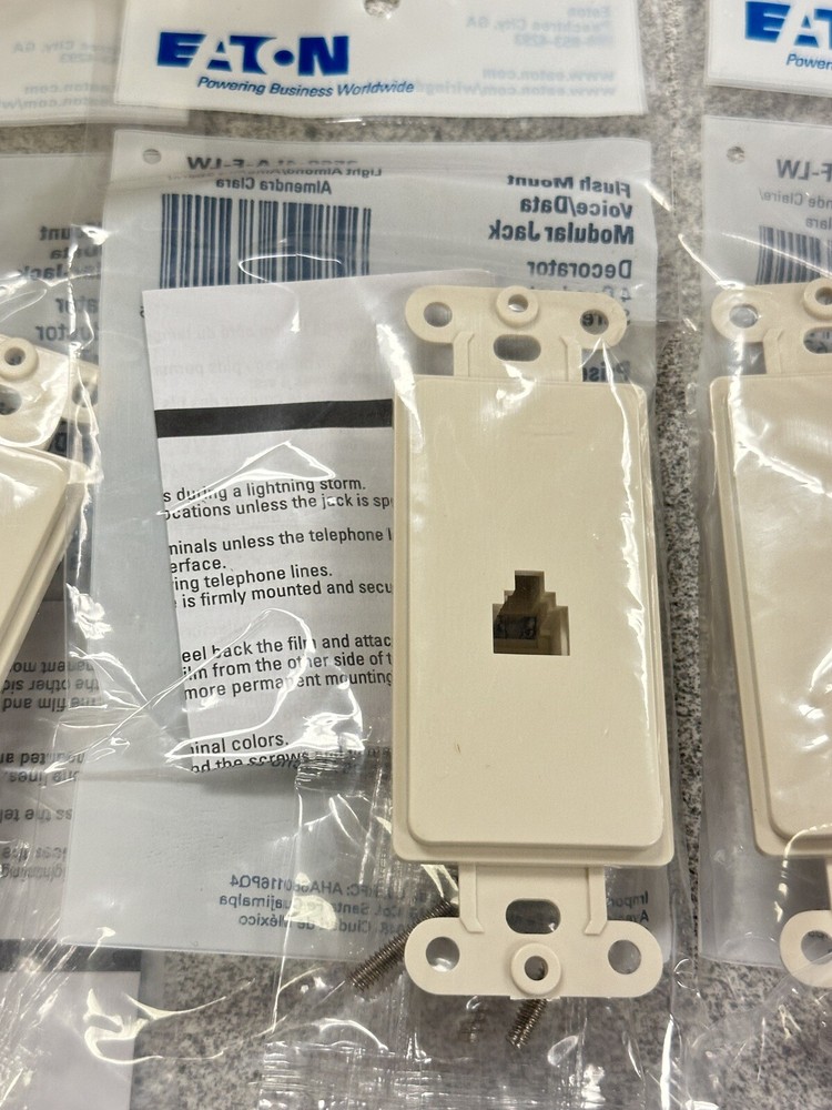 5 NEW Eaton Flush Phone Mount Voice/Data Modular Jacks Decorator Light Almond