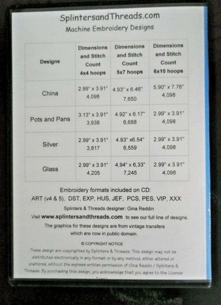 Vintage Kitchen Machine Embroidery Designs CD from Splinters & Threads