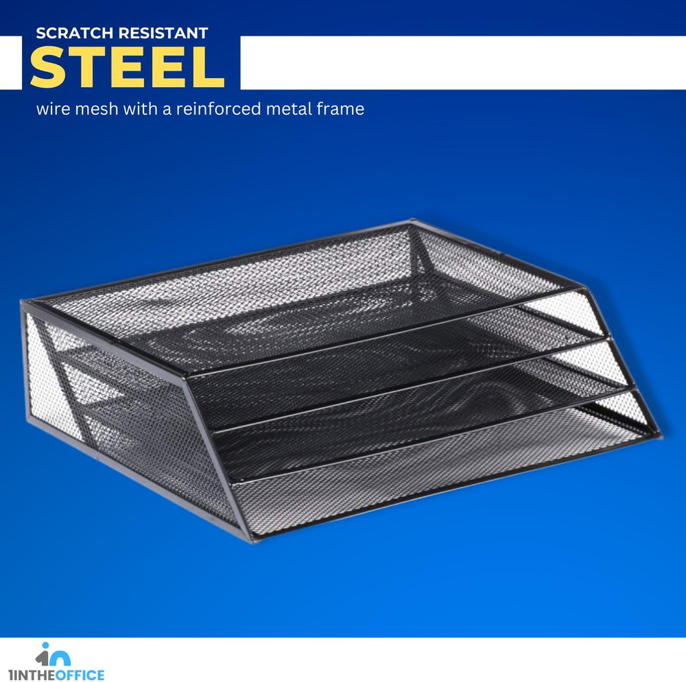 3 Tiers File Folder Organizer, Desk Sorter, Black Mesh