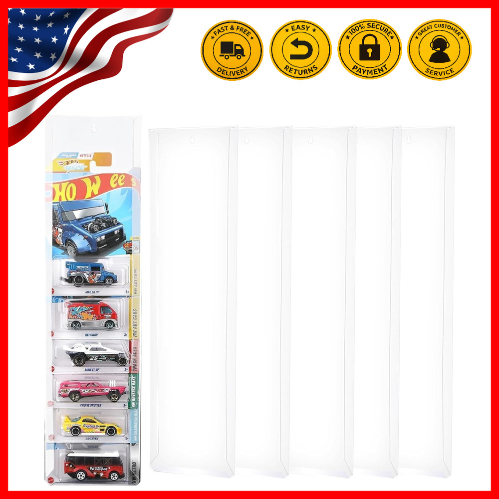 5-Pack Diecast Display Case for Hot Wheels & Matchbox Cars, Wall Mountable