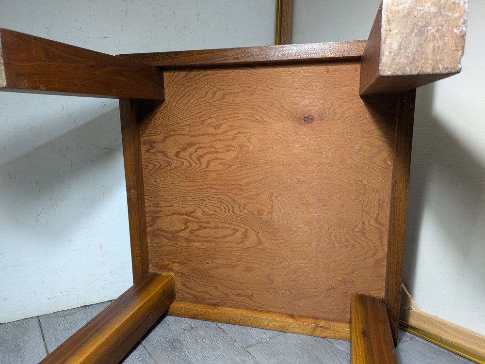 Vintage Mid Century Danish Modern Tile Top Heavy Solid Teak Wood Table