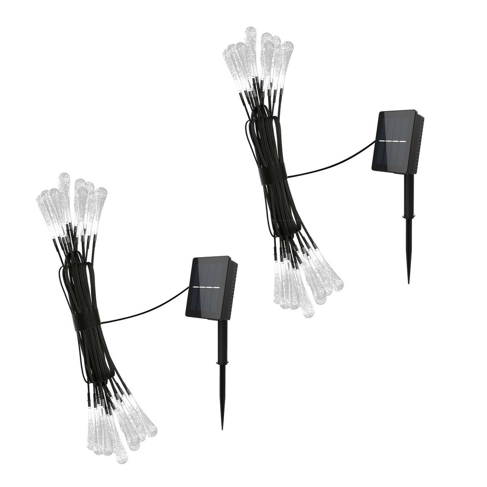 2 Pack Solar LED String Lights 30 Rain Drop Bulbs 20 Feet Each Electric White