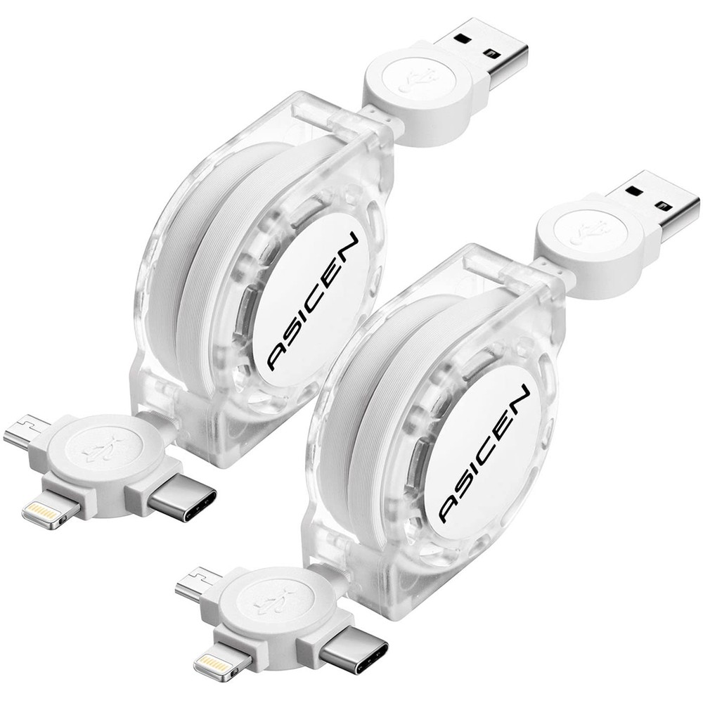 3 in 1 Retractable Multi Charging Cable, 2Pack Fast Cord White