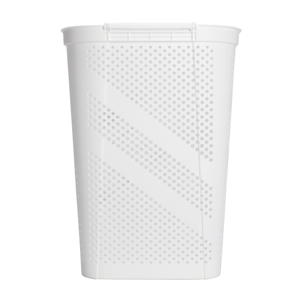 Rectangular Laundry Hamper with Hinged Lid White Collapsible Storage Basket for