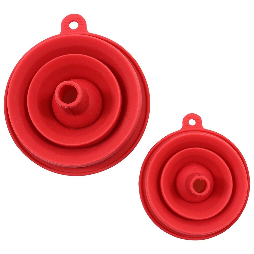 TableCraft Collapsible Red Silicone Funnels - Set of 2