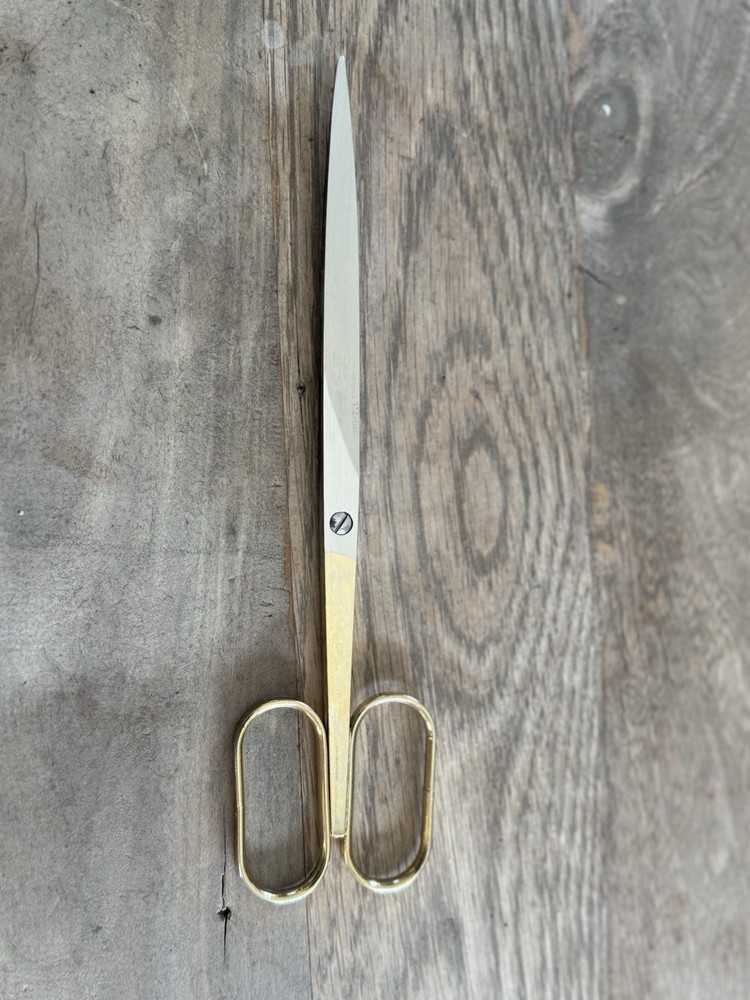 Beautiful Vintage Brass Italy Desk Scissors Sharp! 9” Long