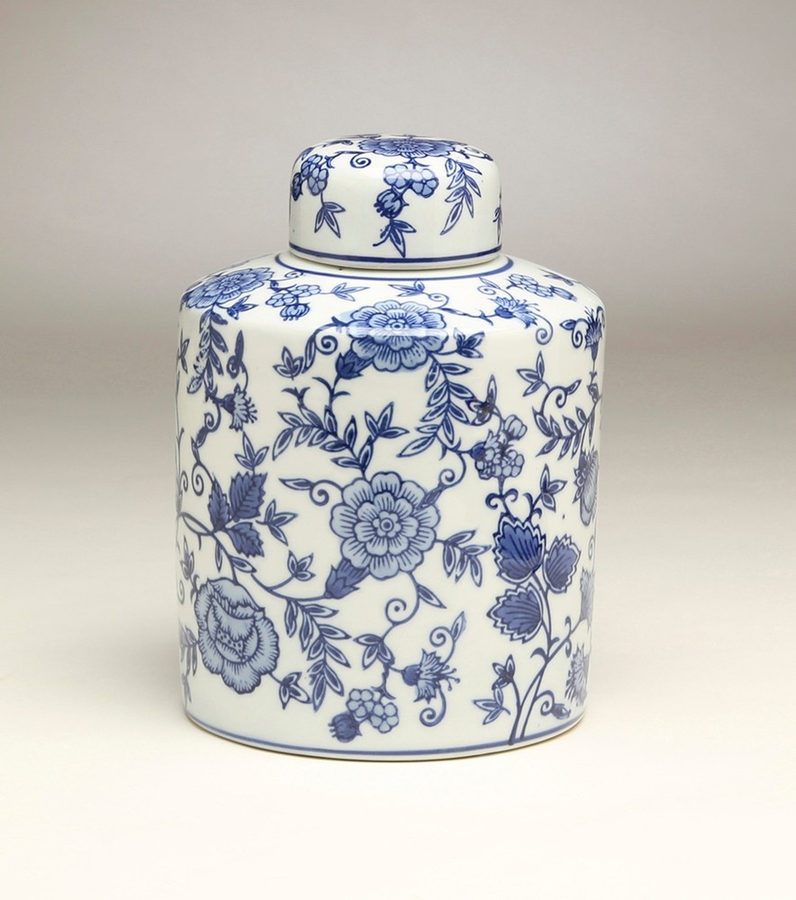 AA Importing 59944 8 Inch Blue & White Ginger Jar