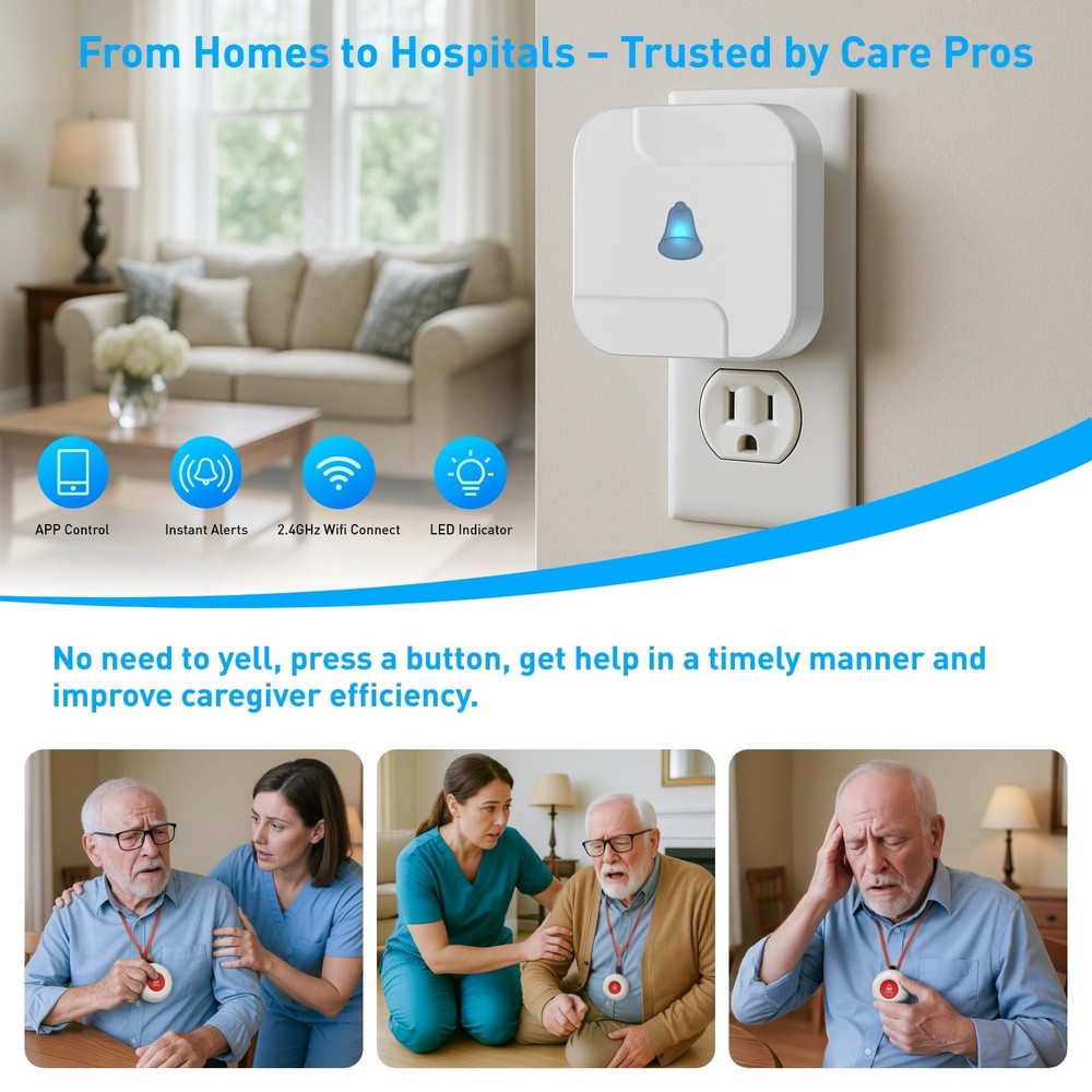 Wireless Caregiver Pager System with Call Button for Elderly at Home - Emergency