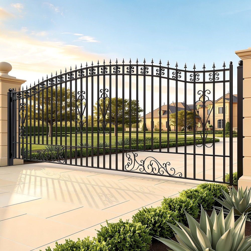 ZUMI 18x6 ft Single Swing Driveway Gate Yard Security Gate Floral Scrollwork