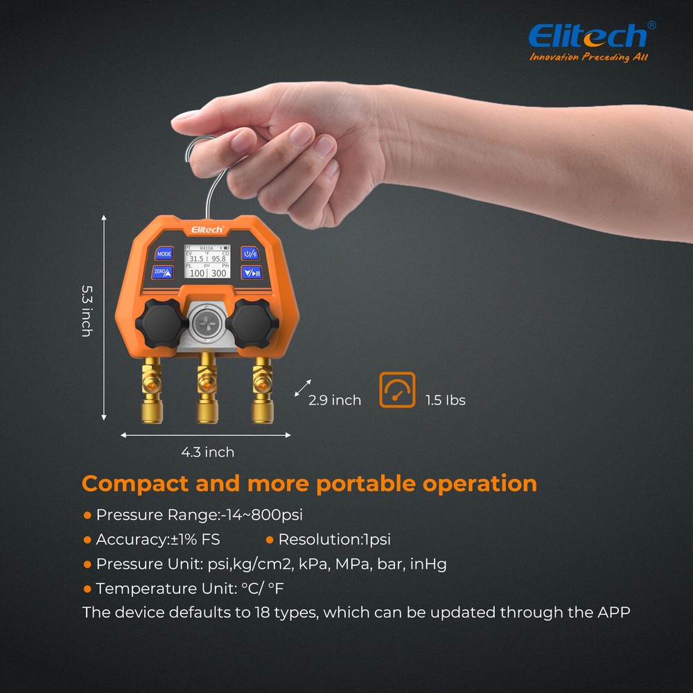 Elitech Smart Manifold Gauge DMG-4B HVAC Pressure Gauges App Control, ARTEMIS