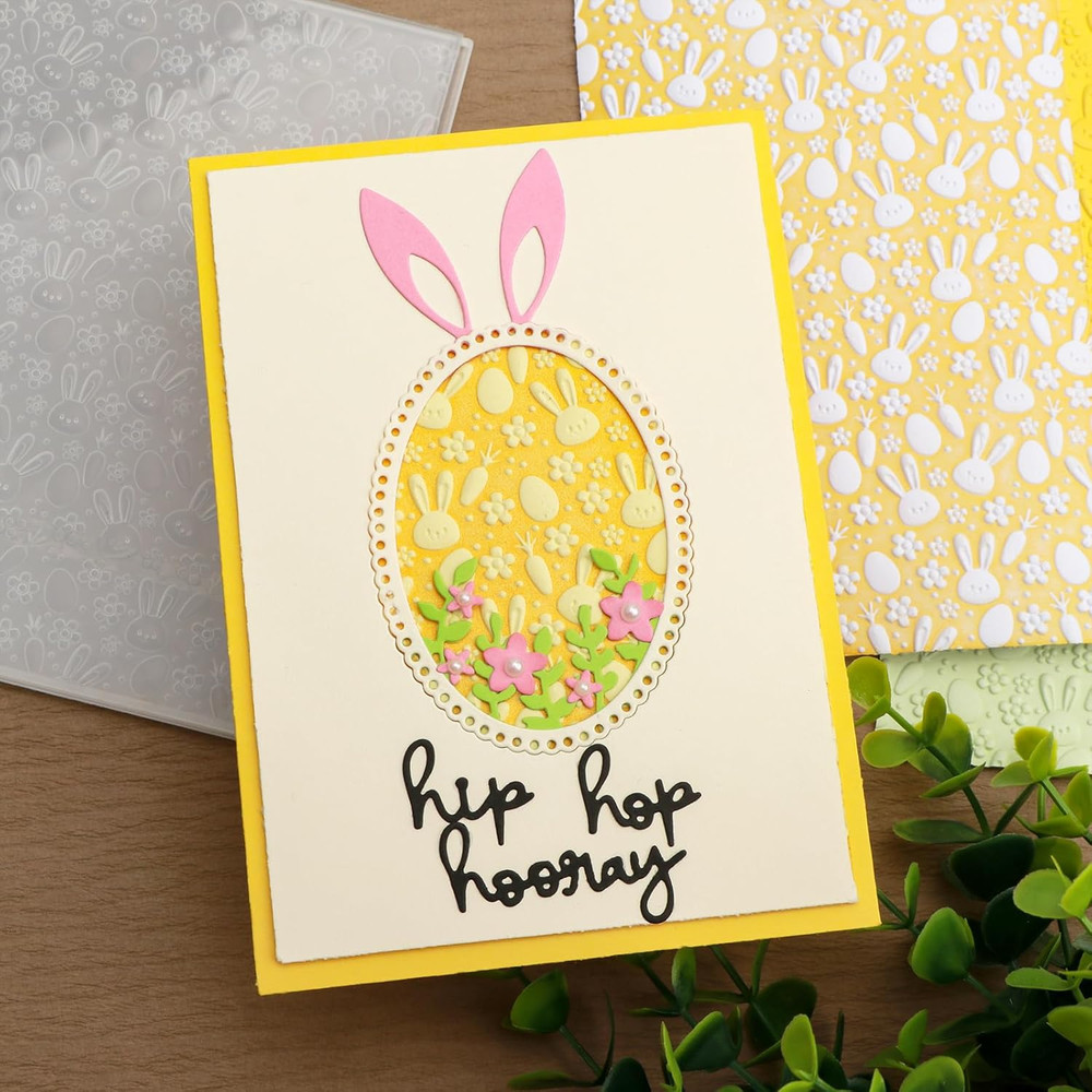 3D Embossing Folder for Card Making,Easter Bunny Plastic Texture Fades Embossing