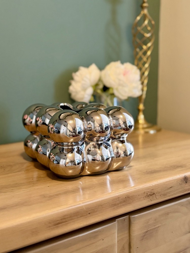 Chrome Bubble Tissue Box Cover Sculptural Silver Modern Decor