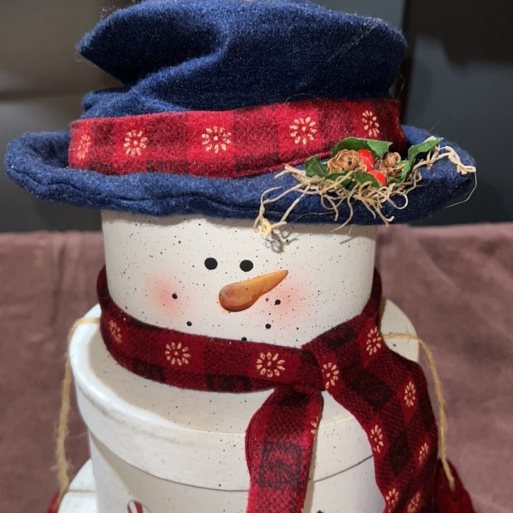 Stackable snowman holiday Christmas decor angels white needs TLC but cute decor