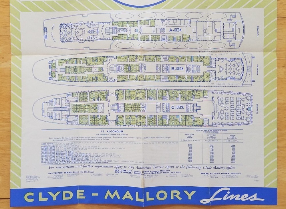 ALGONQUIN (Clyde Mallory) 1936 DECK PLAN with PHOTOS