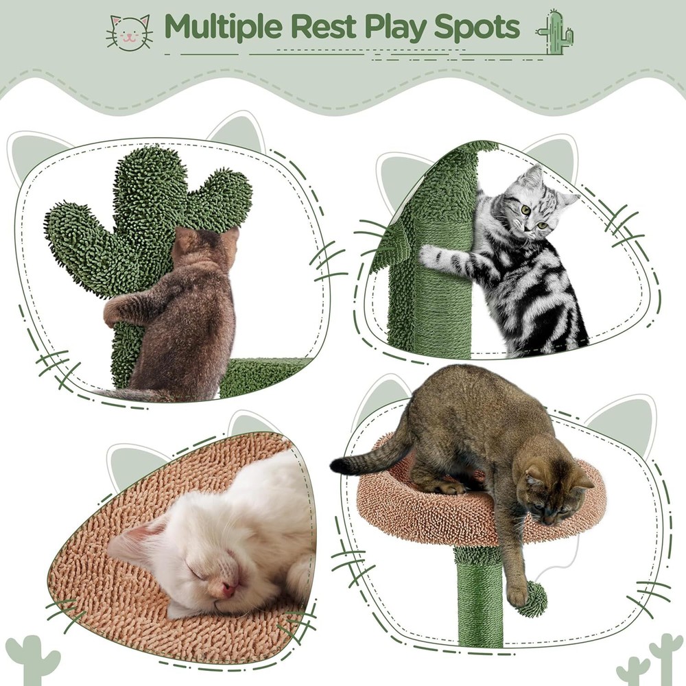62in Cactus Cat Tree Multi Level Cat Tower Activity Center Large Cat Condo