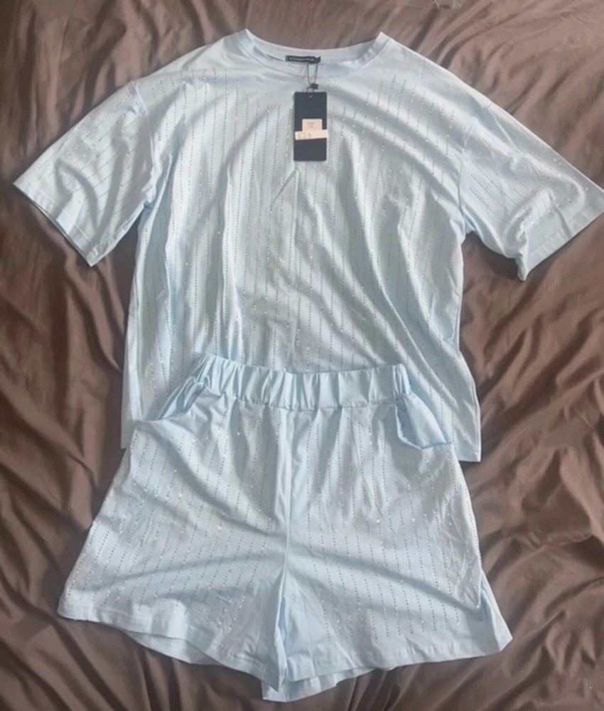 Sky Blue diamante Two Piece Set