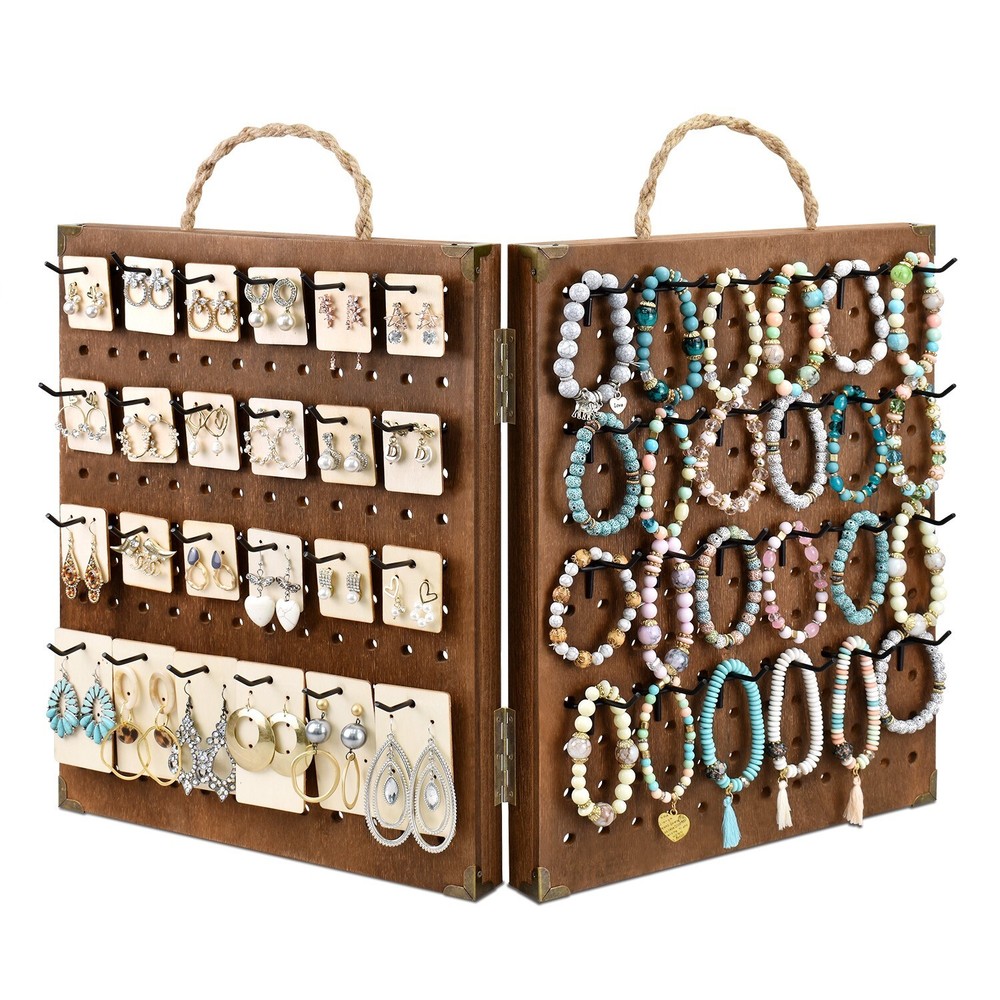 neuxi 2 Panel Pegboard Jewelry Display Organizer with 48 Removable Hooks