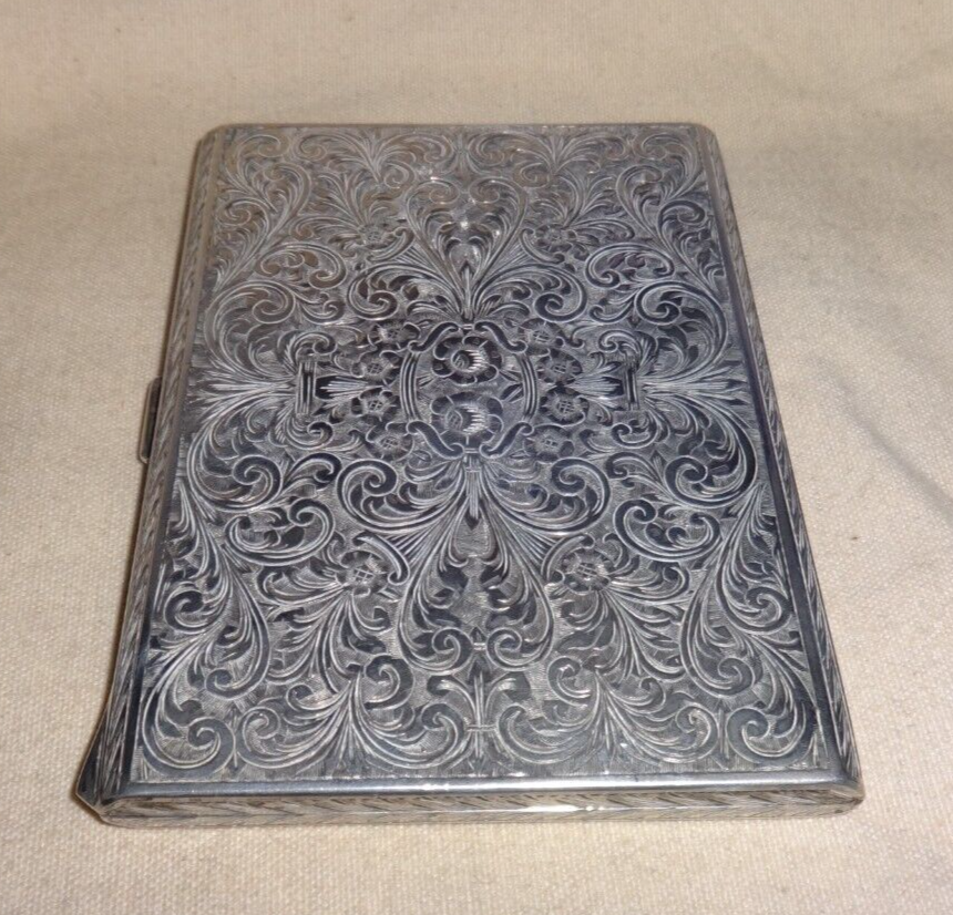 Vintage Rare 800 Silver Etched Case Signed