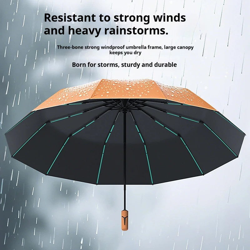 12K144 Bone Super Strong Wind Resistant Umbrella 107CM Diameter Automatic Open/C
