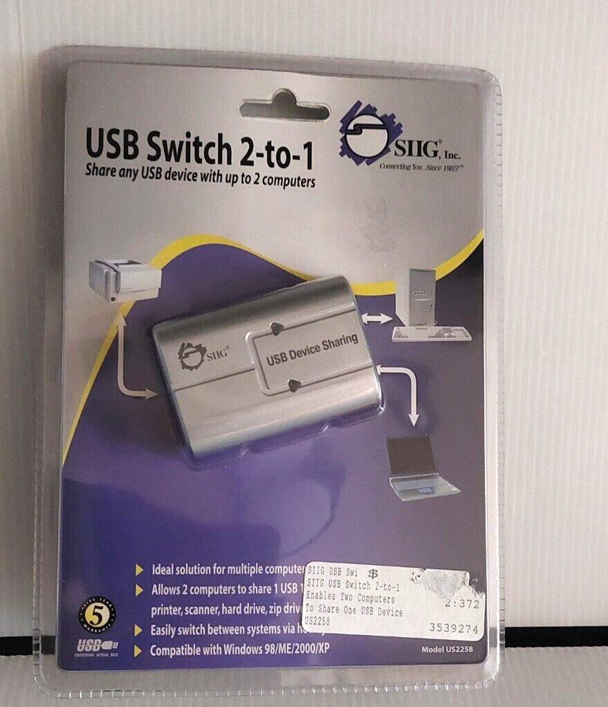 SIIG USB Switch 2-to-1 - USB Sharing Device Model US 2258 SEALED