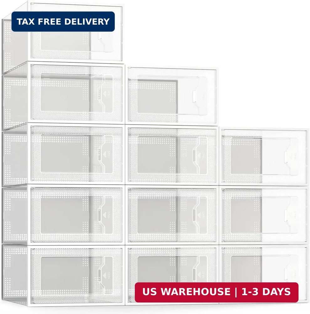 SEE SPRING 12 Pack Shoe Storage Box, Clear Plastic Stackable Shoe Organizer for