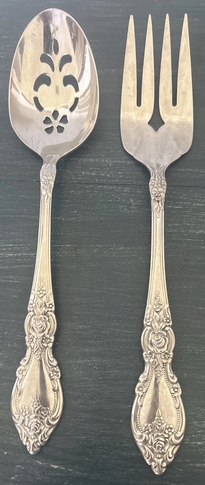 2 Pc Oneida WORDSWORTH Stainless Pierced Serving Spoon & Cold Meat Serving Fork