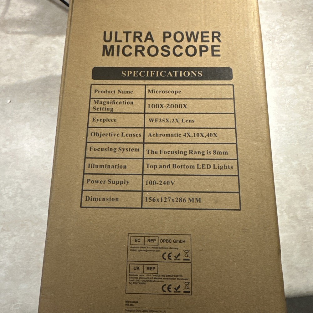 Bebang Ultra Power Microscope 100X-2000X With Accessories White New