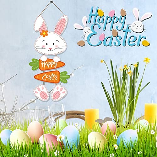Easter Decorations Rabbit Sign Hanging Wall Decor Carrot Happy Easter Bunny