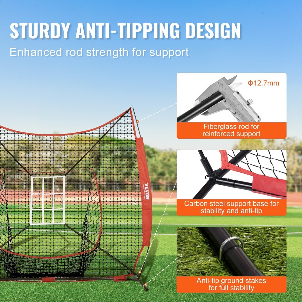 7x7 ft Baseball Softball Practice Net, Portable Baseball Training Net for Hittin