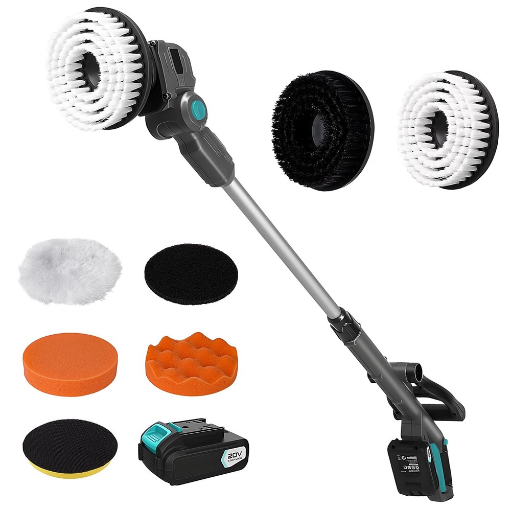 20V Cordless Spin Scrubber with Replaceable Battery, Electric Cleaning Brush ...