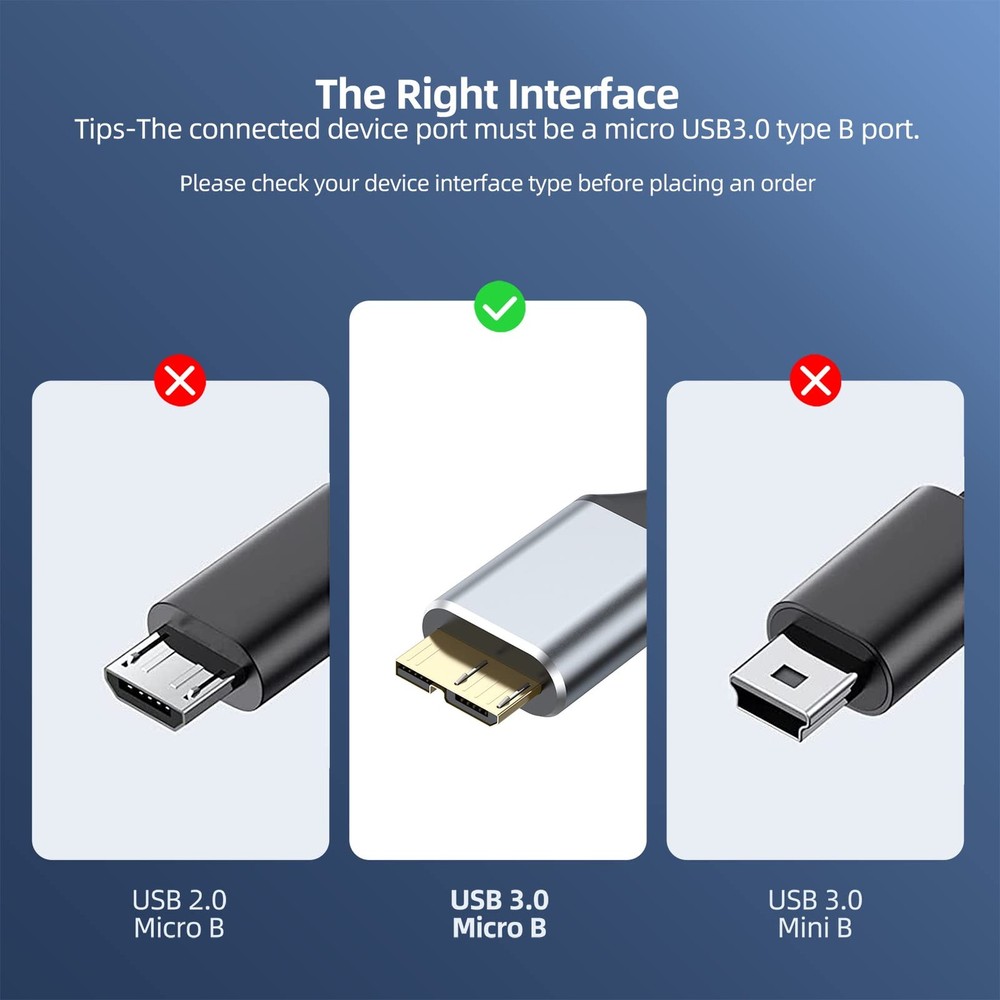 CLAVOOP USB 3.0 Micro B Cable 1.5 FT, External Hard Drive Feet, Grey