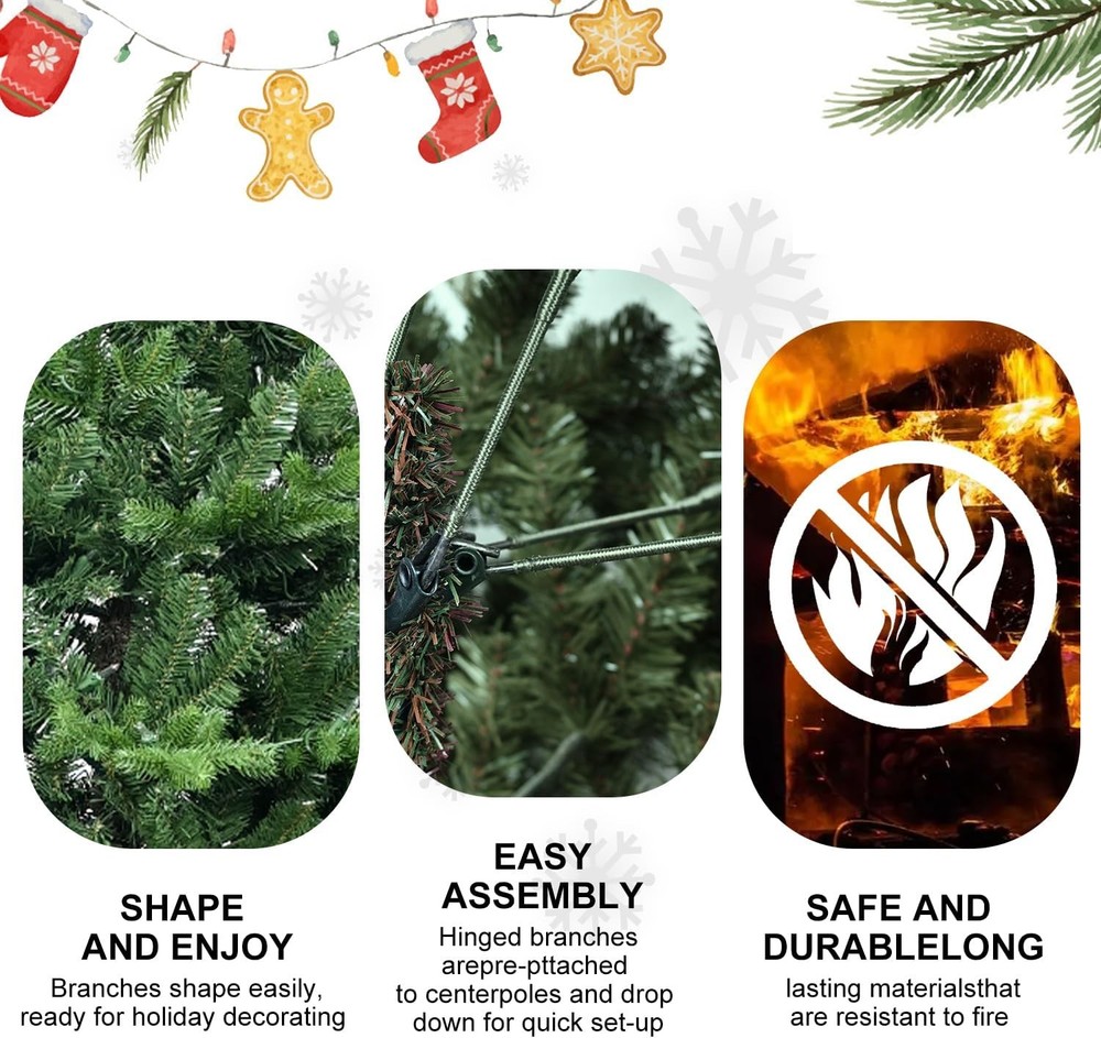 7.5ft Artificial Full Hinge Christmas Tree with 2856 PE PVC Tip & Foldable Base