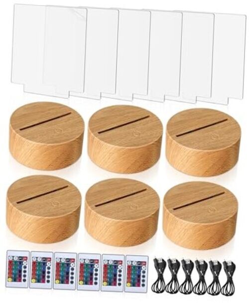 6 Pcs Clear Acrylic Blank Sheets 6 Pcs 3D Night LED Light Lamp Base Square