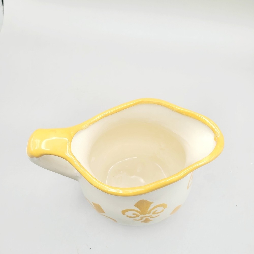 Handcrafted Gold & White Fleur-de-Lis Pitcher