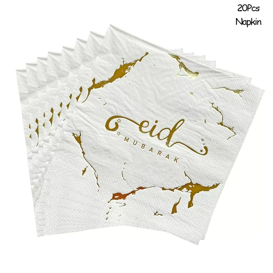 Gold Marble Eid Napkins Tableware Eid Partyware 20 Pack 2 Ply Serviettes Tissue