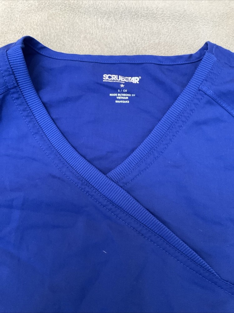 ScrubStar Small Womens Blue Solid Scrub Top