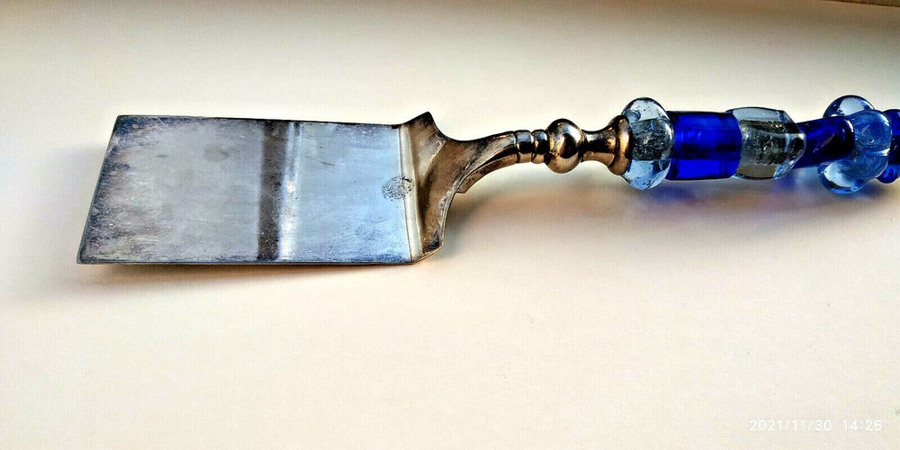 Antique Pie/Cake Server with Hand Made Glass Handle, Silver plated, 12", Heavy
