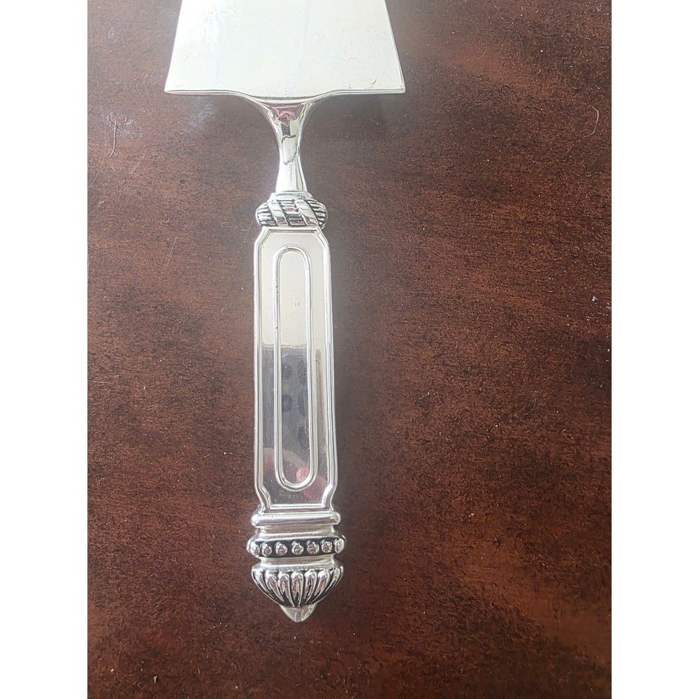 Silver Plated Cake Knife and Server Set Ornate Beaded Handle Wedding Serving 2pc