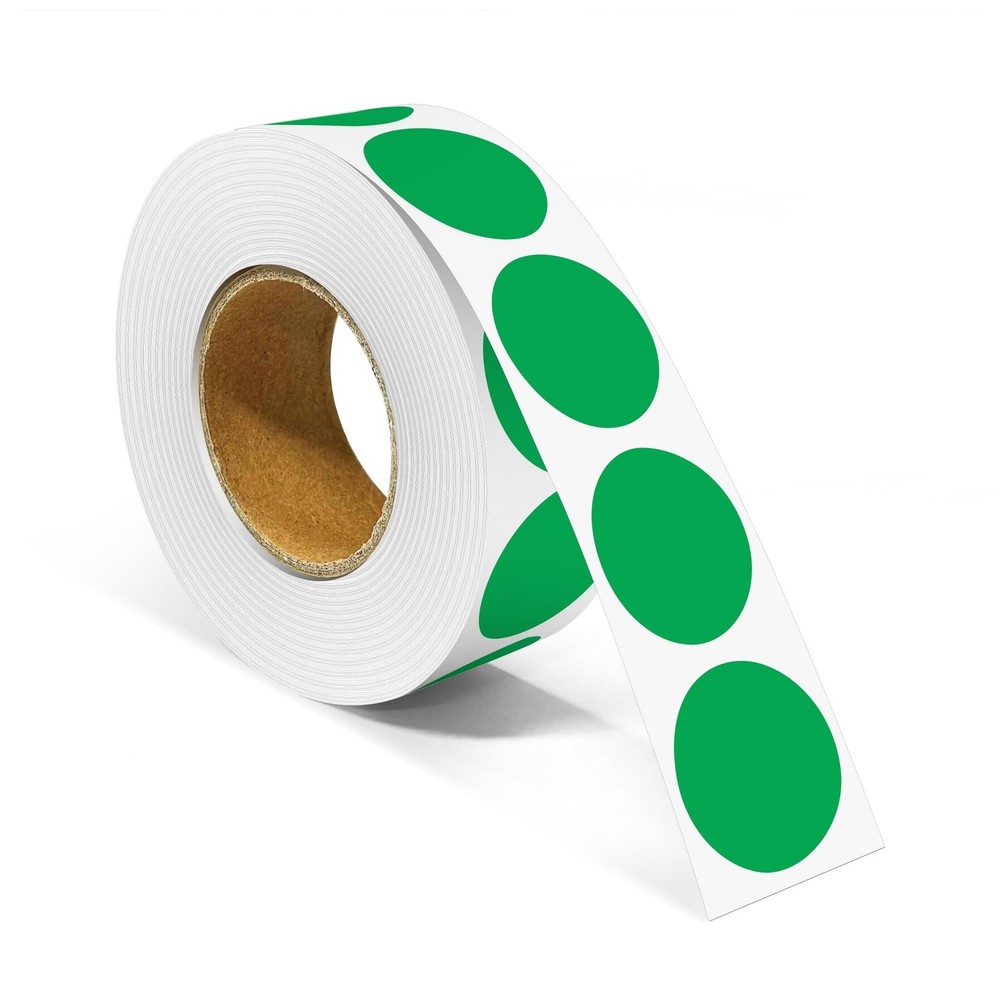 1 Inch Round Color Coding Labels, 1000 Dots Per Roll Green Color Coded Dot St...