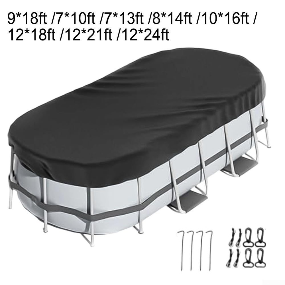 Above Ground Pool Cover Weather Resistant Oval Rectangular Black Multi Size