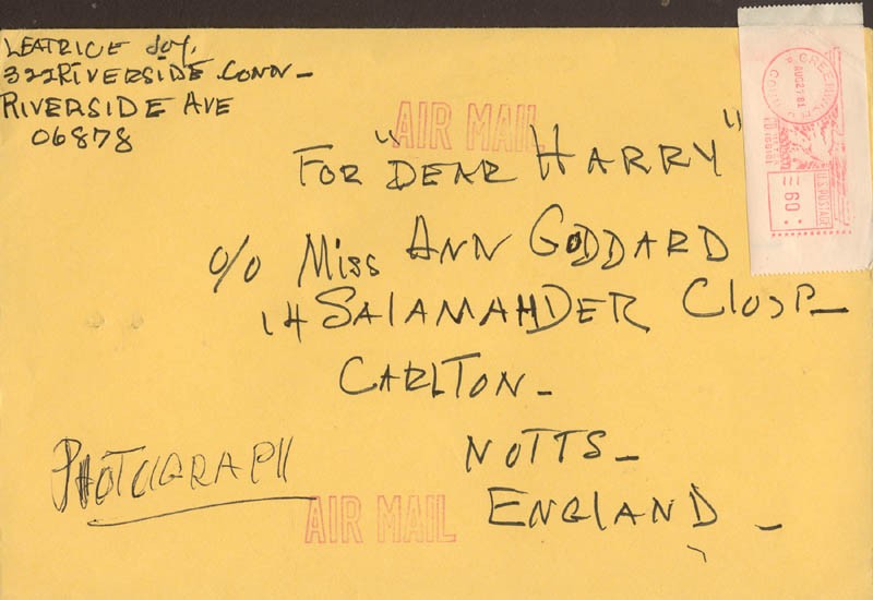 LEATRICE JOY - AUTOGRAPH ENVELOPE SIGNED CIRCA 1961