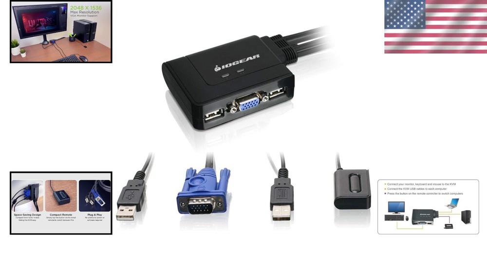 Multi-Computer 2-Port USB KVM Switch: Effortless Switching for Home & Office