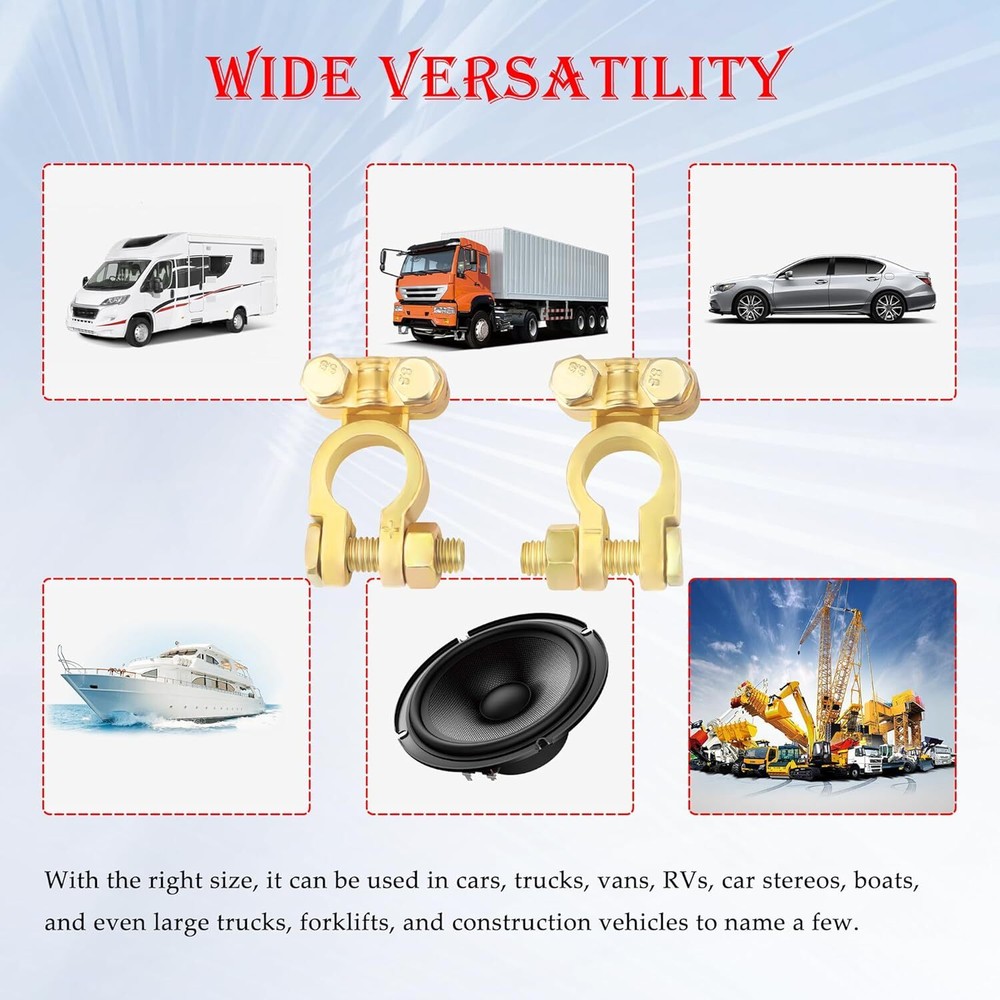 2PCS Positive & Negative Battery Terminal Connectors,Brass Battery Cable Ends...