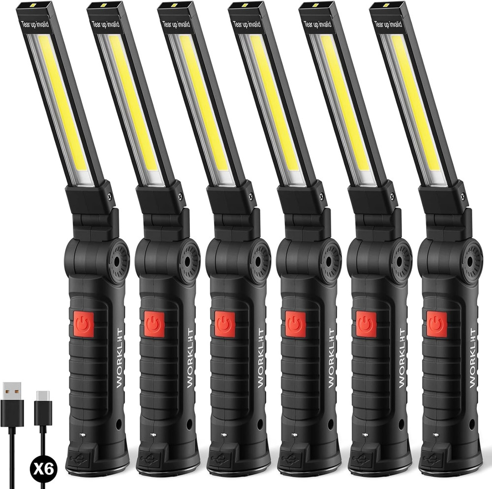 Magnetic Work Light 6Pack, Rechargeable LED Work Light with 360° Rotation, 5 Mod