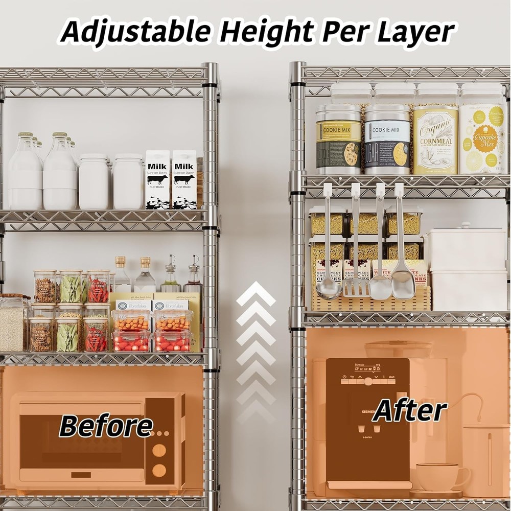 Storage Rack with Wheels, 5-Tier Adjustable Wire Mesh Rack Metal 61-Inch