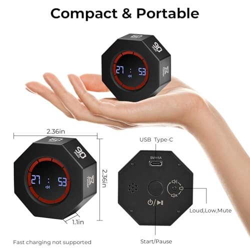 Rechargeable Pomodoro Timer, 8-Angle Auto-Rotating Screen with Space Gray