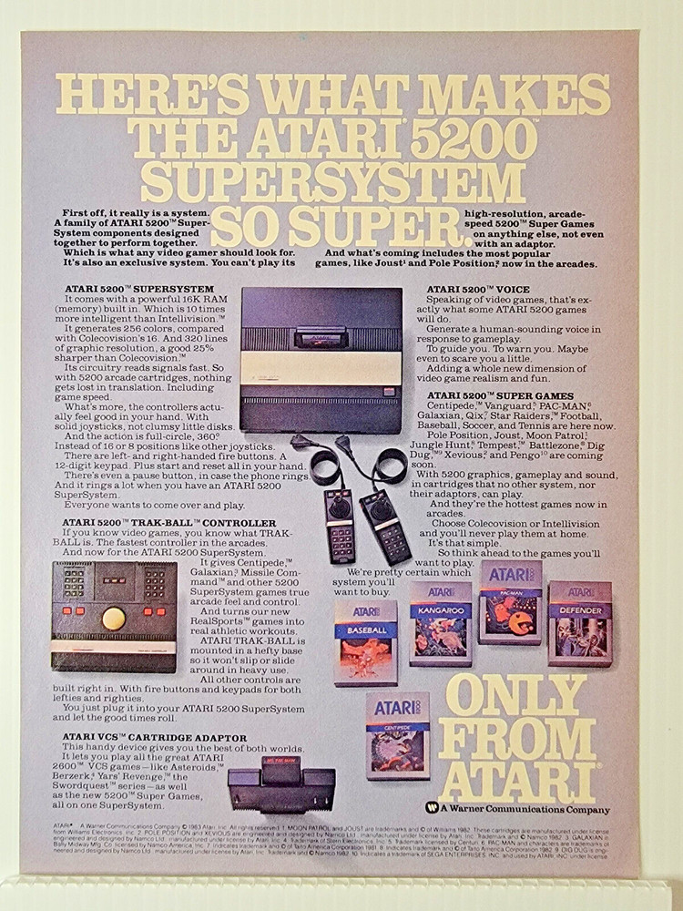 Vintage 1983 Atari 5200 Supersystem video game print ad