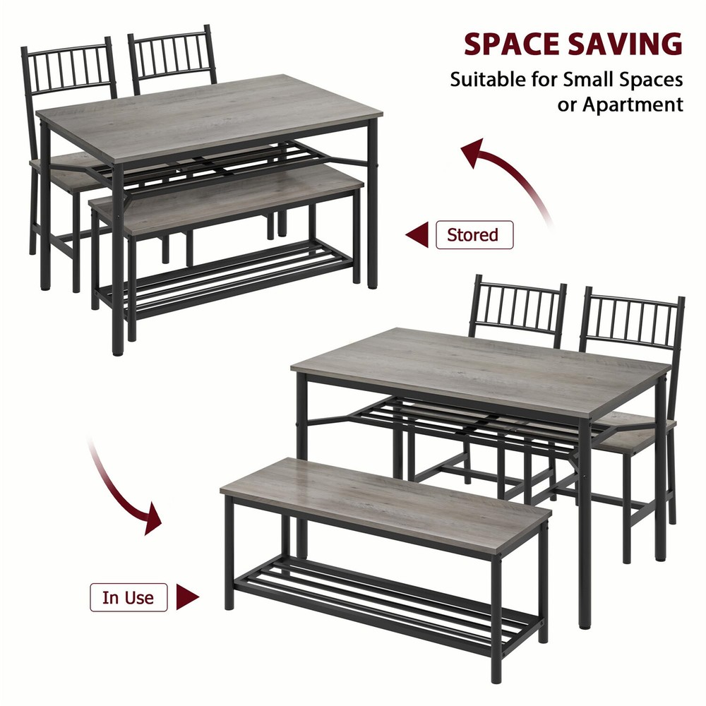 For 4 Kitchen Table and 2 Chairs with Storage Bench Dining Set Dining Table Set