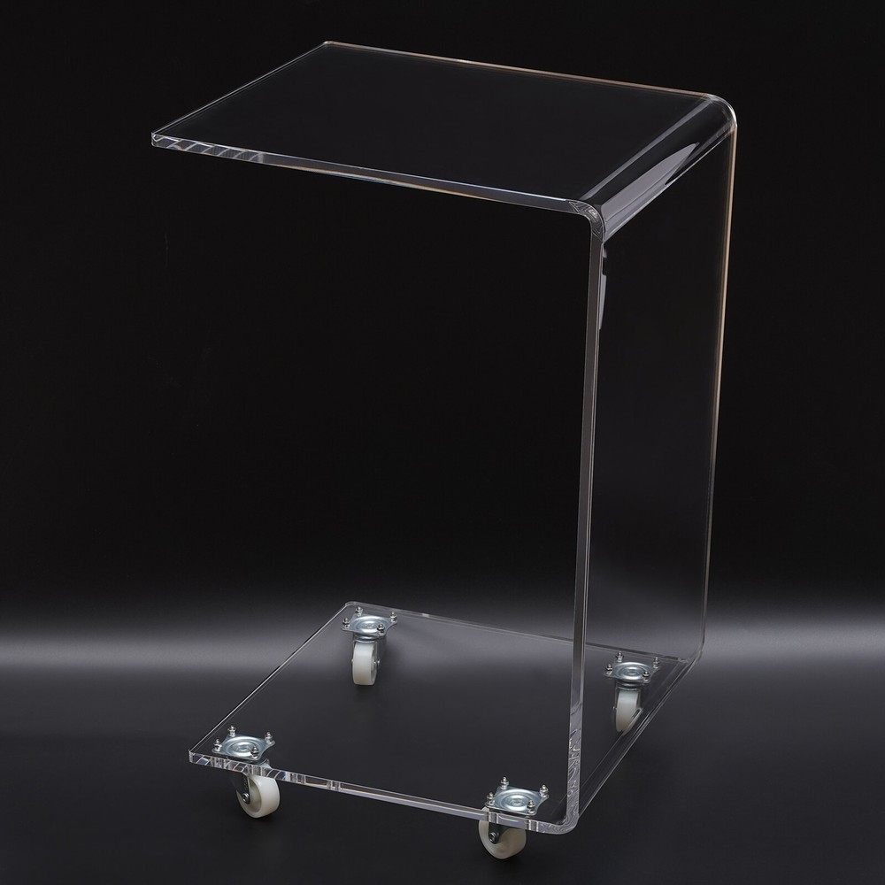 Clear Acrylic Sofa Side Table Transparent C Shaped End Table with Rollers